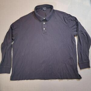 Lands End Long Sleeve Polo Black 100% Supima Pima Cotton XXL‎